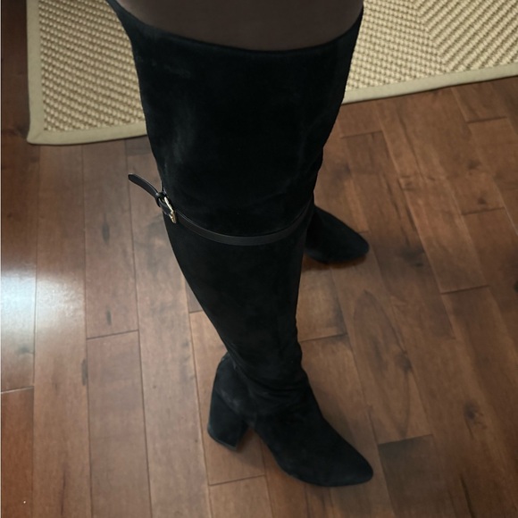 Black suede tall over the knee boots with a block heel - Picture 5 of 5